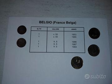 Lotto 5 Monete Franco Belga