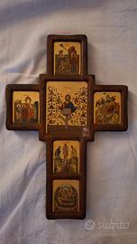 Croce Icona Bizantina Greca in Legno stile Greco.