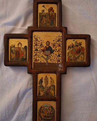Croce Icona Bizantina Greca in Legno stile Greco.