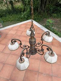 Lampadario classico a 5 luci in ottone brunito