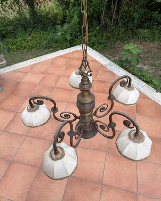 Lampadario classico a 5 luci in ottone brunito