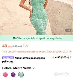 Abito da sera verde in paillettes  NUOVO,misura xs
