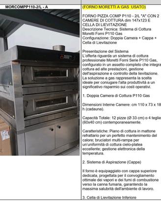 FORNO MORETTI FORNI P110-2/L "A" A GAS come nuovo 