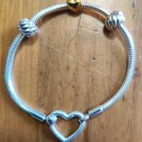 Bracciale Pandora con clip piume+ mini charm cuore