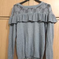 Maglia donna con pizzo e fettuccia arricciata