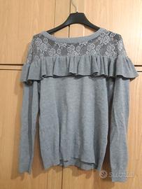 Maglia donna con pizzo e fettuccia arricciata