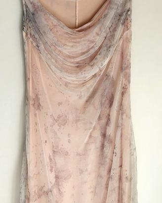 Vestito chiffon beige rosa