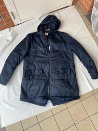 Giaccone Low Brand blu imbottito con cappuccio