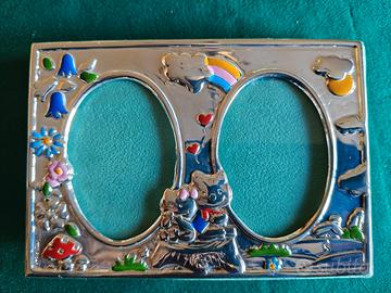 CORNICE PORTAFOTO DECORATA A SMALTO ARGENTO 925‰