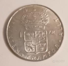 moneta 1 krona Svezia in argento 