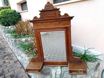 Antica toilette pettiniera in legno con 2 cassetti