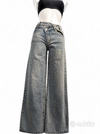 jeans donna vita alta palazzo xs gamba ampia nyovi
