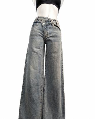 jeans donna vita alta palazzo xs gamba ampia nyovi