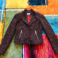 Giacca in lana tessuto boucle' marrone/oro,Tg.44