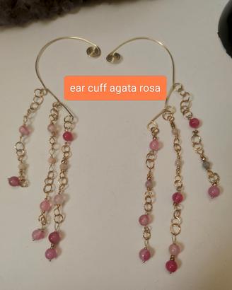 ear cuff rosa pietre agata e vetro orecchini 