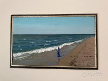Riccardo Celommi Bbino sulla spiaggia olio su tela