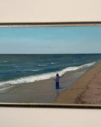 Riccardo Celommi Bbino sulla spiaggia olio su tela