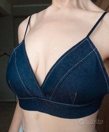 top in denim blu scuro modello bikini 