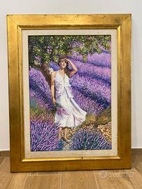 Dipinto olio "Ragazza in campo di lavanda" Belardo