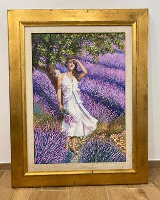 Dipinto olio "Ragazza in campo di lavanda" Belardo