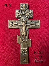 Icona-Croce ortodossa russa in bronzo, XIX secolo