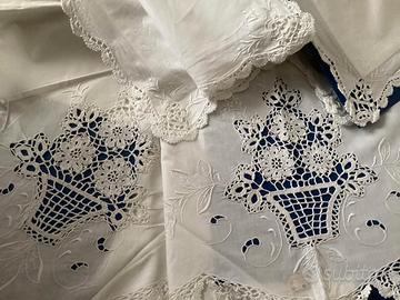 Lenzuolo puro cotone inserti ad uncinetto nuovo