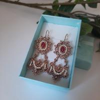 Orecchini antichi oro rosa con rubini e perle