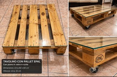 Tavolino pallet EPAL con vetro temprato