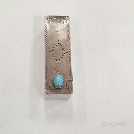 antico porta rossetto argento 800 turchese 