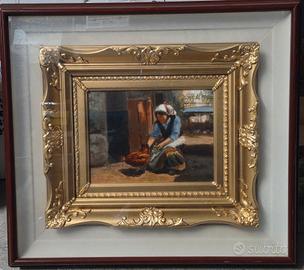 Dipinto Antico Olio Su Tavola  Firmato 