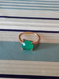 Anello Argento 925, Zircone & Onice Verde
