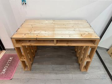 Tavolo scrivania pallet vetro temperato 127x70