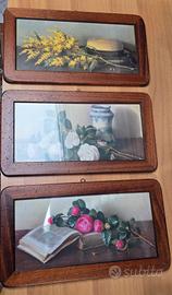 Trittico quadri vintage  natura morta in legno