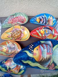 Set 7 piatti ceramica decorata a mano
