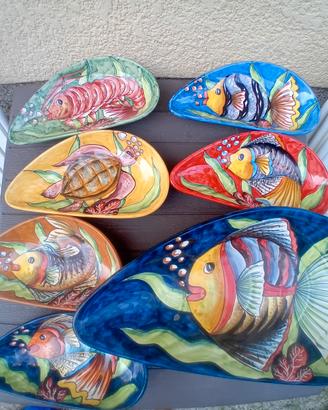 Set 7 piatti ceramica decorata a mano