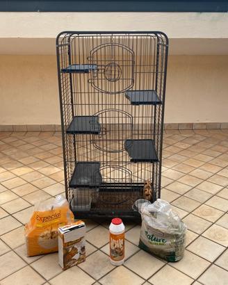 Gabbia in ferro per cincillà con accessori