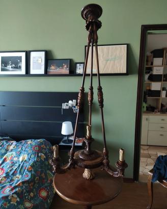 Lampadario antico in legno intagliato inizio 900