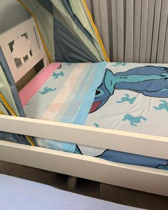 Lettino montessoriano per bambini 70x160 con tenda
