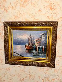 Dipinto a Olio su Tela "Marina al Porto"