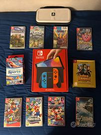 Nintendo switch oled+custodia+10 giochi