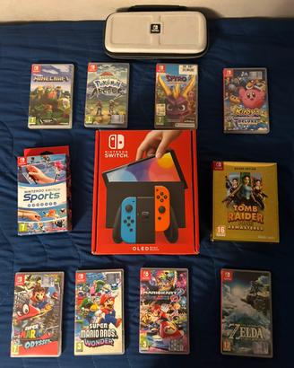 Nintendo switch oled+custodia+10 giochi