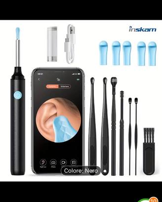 Pulitore orecchie con videocamera sul telefono