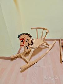 Cavallo Dondolo in Legno con Sedia per Bambini
