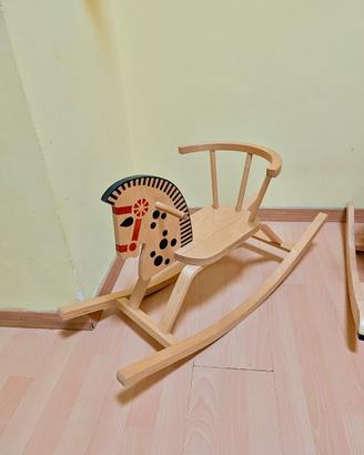 Cavallo Dondolo in Legno con Sedia per Bambini