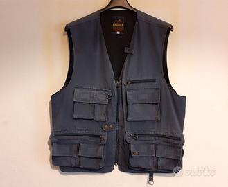 Gilet cargo multitasche blu per pesca o caccia