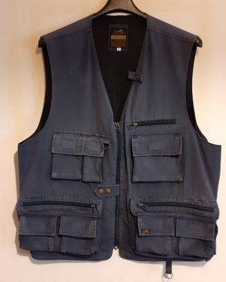 Gilet cargo multitasche blu per pesca o caccia