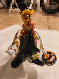 Statuetta pagliaccio in vetro di Murano 