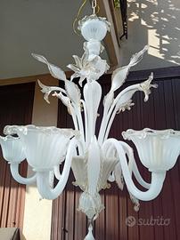 LAMPADARIO MURANO 6 LUCI SETA ORO