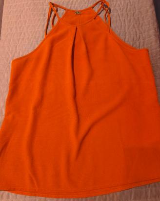 Top smanicato arancione scollo all'americana