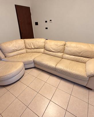 Divano angolare in pelle con pouf